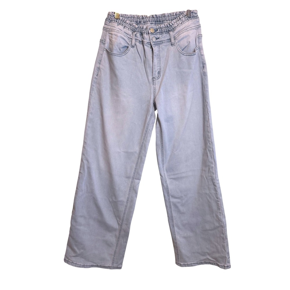 NWOT Womens Stretch Light Wash High Rise Wide Leg Denim Jeans Blue Size 26 Large